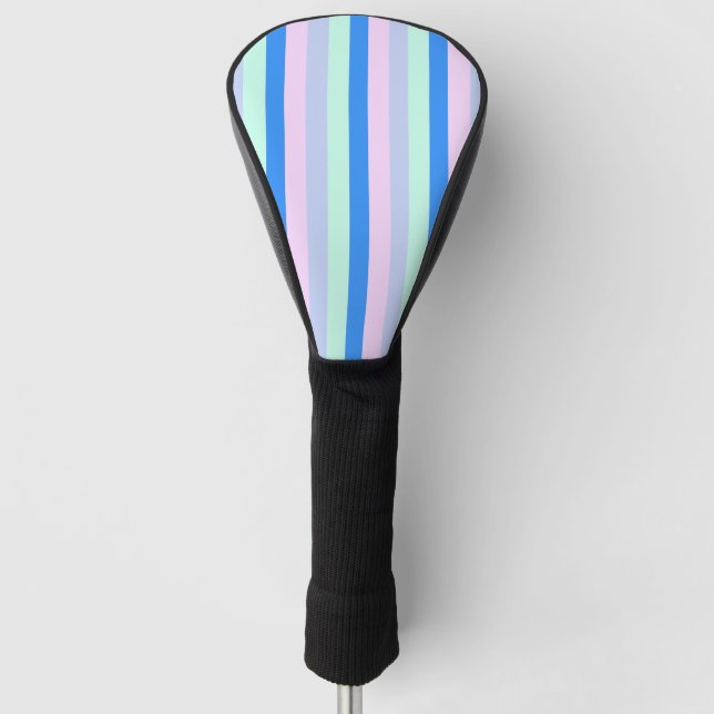 Blue, Lavender, Pink & Pastel Mint Green Stripes Golf Head Cover (Front)