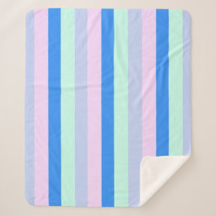 Blue, Lavender, Pink & Pastel Mint Green Stripes Sherpa Blanket