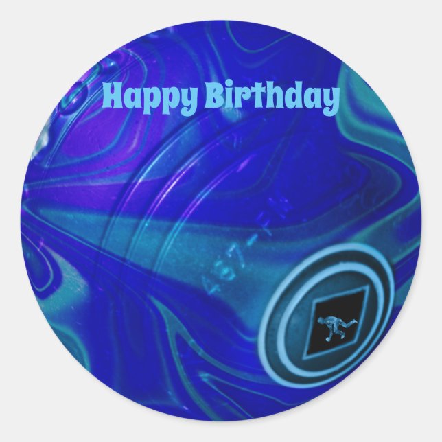 Blue Lawn Bowl, Round Birthday Stickers (Front)