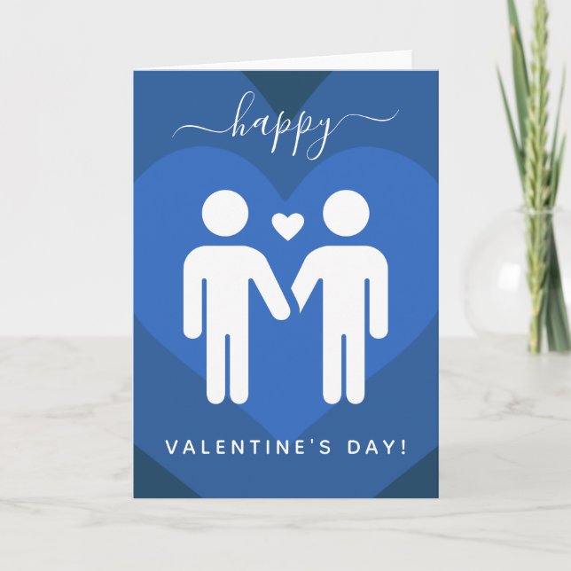 Blue Layered Heart Gay Couple [=p-0098 Card (Front)