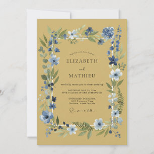 Blue Leaf Botanical Whimsy Wedding Invitation