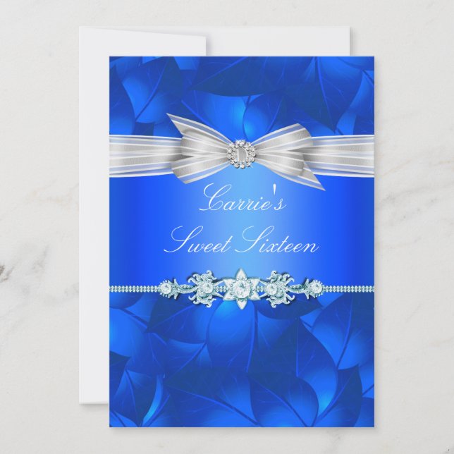 Blue Leaf & Bow Sweet Sixteen Invite (Front)