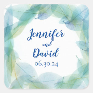 Blue Leaf Design Personalised Wedding Stickers