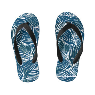 Blue Leaf Pattern: Vintage Wallpaper. Kid's Flip Flops