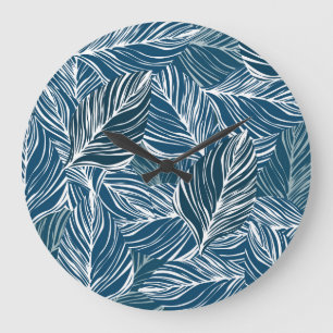 Blue Leaf Pattern: Vintage Wallpaper. Large Clock
