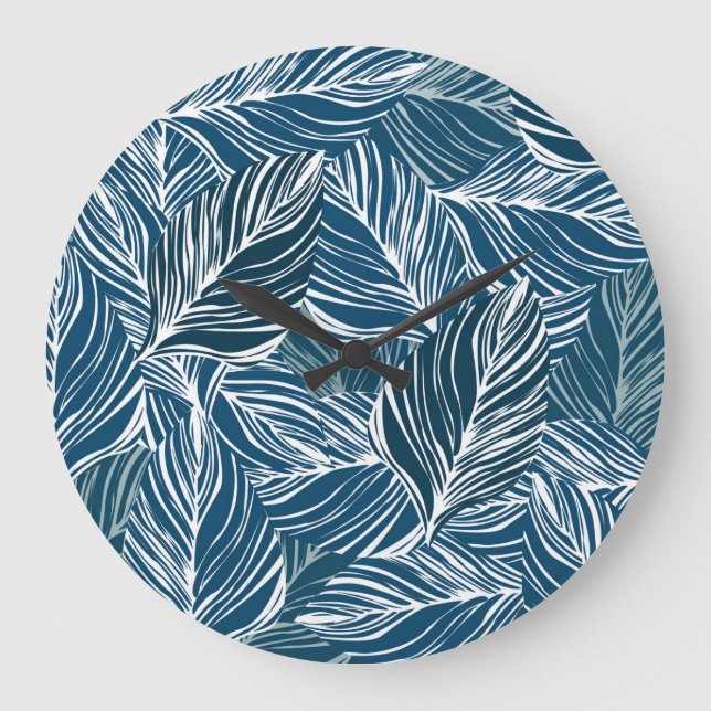 Blue Leaf Pattern: Vintage Wallpaper. Large Clock (Front)