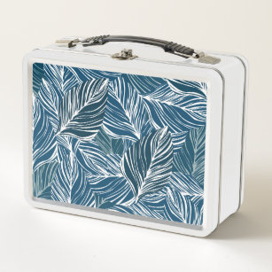 Blue Leaf Pattern: Vintage Wallpaper. Metal Lunch Box