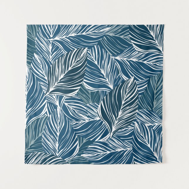 Blue Leaf Pattern: Vintage Wallpaper. Tapestry (Front)