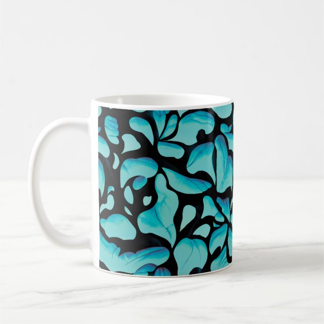Blue Leaf Repeating Pattern Coffee Mug (Left)