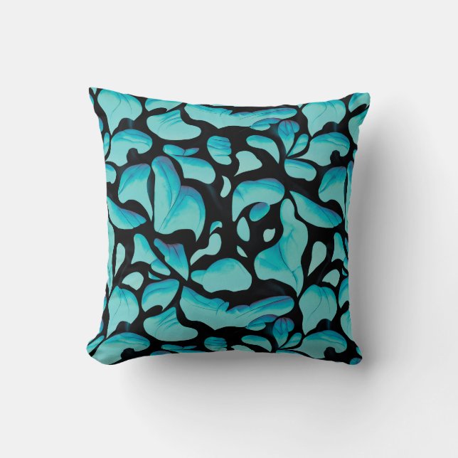 Blue Leaf Repeating Pattern Cushion (Front)