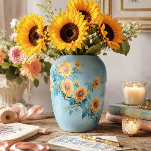 Blue Leaf Vintage Sunflower Branch Decoupage Tissue Paper
