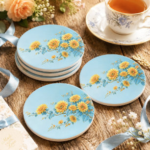 Blue Leaf Vintage Sunflower Branch Decoupage Tissue Paper