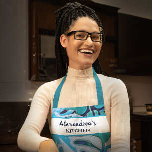 Blue Leaf Watercolor Tropical Pattern Personalize Apron