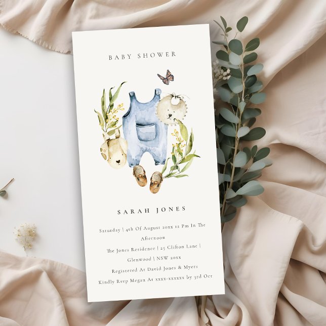 Blue Leafy Foliage Baby Clothes Baby Shower Invite (Creator Uploaded)