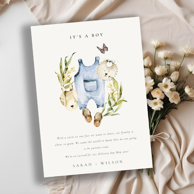 Blue Leafy Foliage Clothes Boy Baby Announcement (Creator Uploaded)