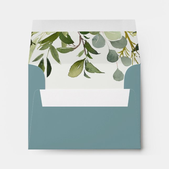 BLUE LEAFY GREEN GOLD FOLIAGE RSVP RETURN ADDRESS ENVELOPE (Back (Bottom))