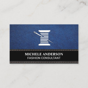 Blue Leather   Black Texture   Thread and Needle Business Card