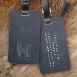 Blue Leather Bold Monogram Masculine  Luggage Tag<br><div class="desc">A bold monogram design</div>