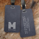 Blue Leather Bold Monogram Masculine  Luggage Tag<br><div class="desc">✈️ This personalised luggage tag has a bold monogram and makes a great gift for the traveller in your life</div>