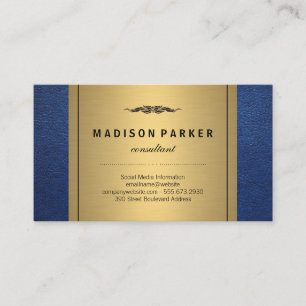 Blue Leather Gold Metallic Business Card