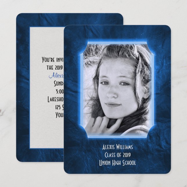 Blue Leather Graduation Invite (Front/Back)