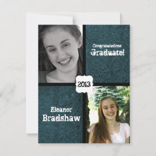 Blue Leather Look Photo Graduation Party Invitation