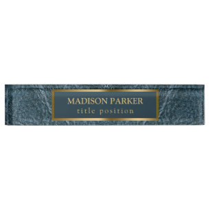 Blue Leather Nameplate