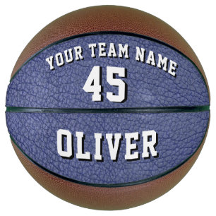 Blue Leather Print Player Name Team Number Basketball