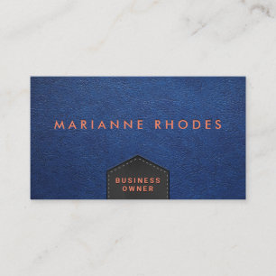 Blue Leather Stitched Flap   Embossed Lettering Business Card