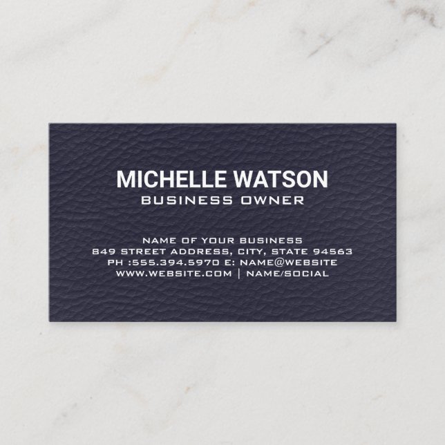Blue Leather Texture Business Card (Front)