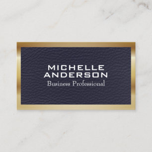 Blue Leather Texture   Metallic Border Business Card