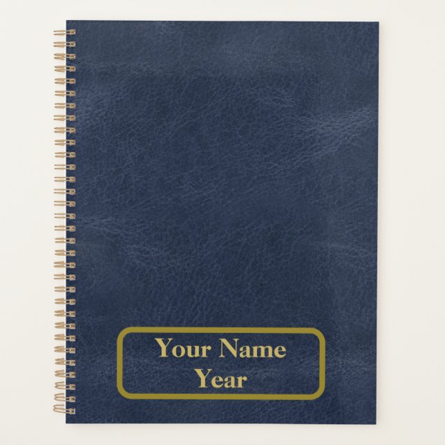 Blue Leather with Gold Frame Planner (Front)