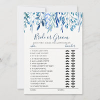 Blue leave Bride or Groom game editable monogram
