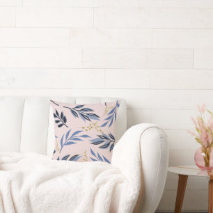 BLUE LEAVES ABSTRACT AND YELLOW FLOWER PRINT  CUSHION
