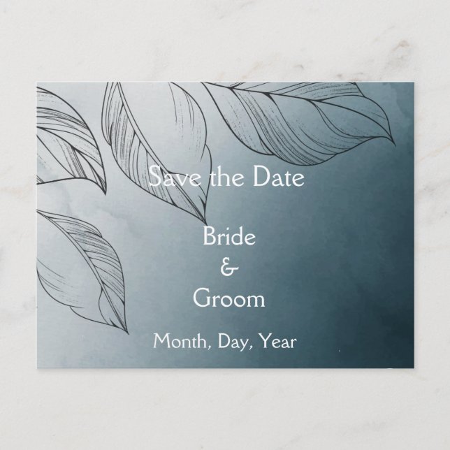  Blue Leaves Botanical Foliage Save the Date Announcement Postcard (Front)