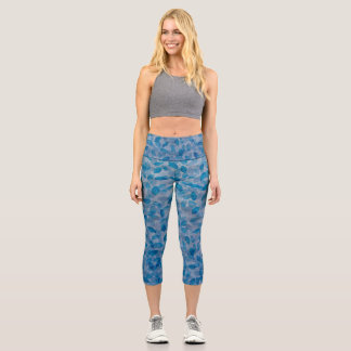 Blue leaves capri leggings