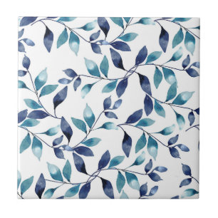 Blue Leaves Ceramic Tile