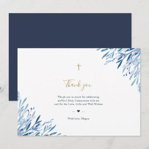Blue leaves Communion Thank you Card