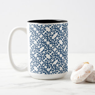 Blue Leaves Elegance Two-Tone Coffee Mug