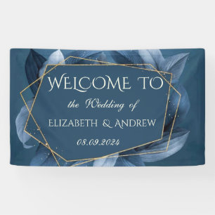 Blue Leaves Gold Frame Wedding Banner