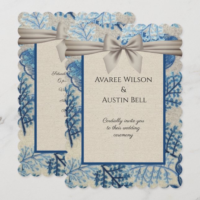 Blue Leaves Hessian Paper Wedding (Front/Back)