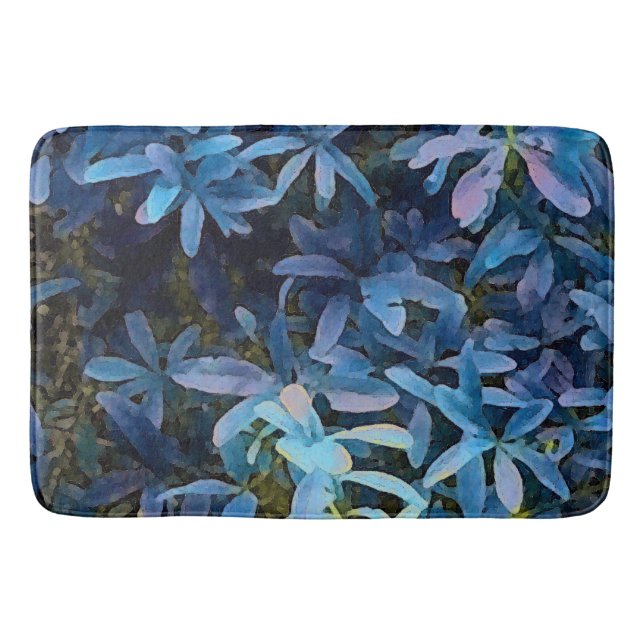 Blue Leaves Impression Bath Mat (Front)