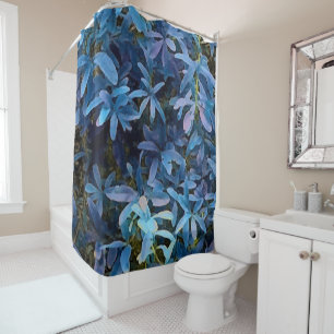 Blue Leaves Impression Shower Curtain