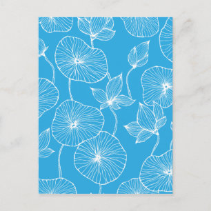 Blue Leaves Lotus Flowers Blossom Postcard