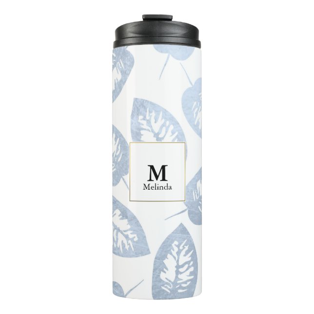 Blue Leaves Monogram Tumbler (Front)