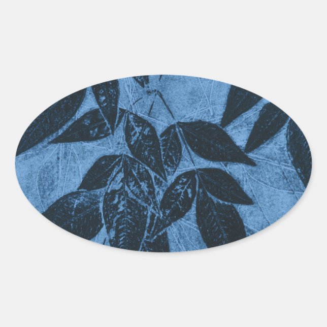 Blue Leaves Oval Sticker (Front)