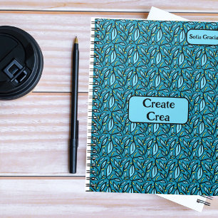 Blue Leaves Pattern Bilingual Create/Crea & Name Notebook