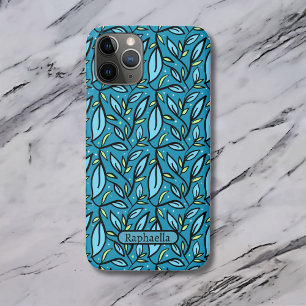 Blue Leaves Pattern Name Bilingual Text iPhone 11 Pro Case