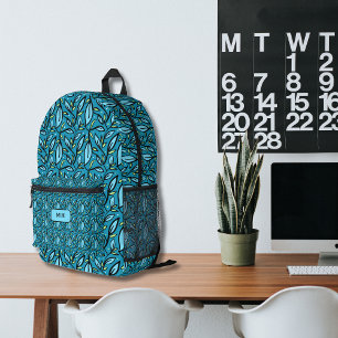Blue Leaves Pattern with Monogram Printed Backpack