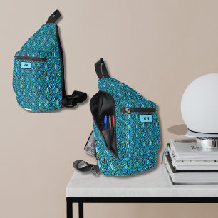 Blue Leaves Pattern with Monogram  Sling Bag